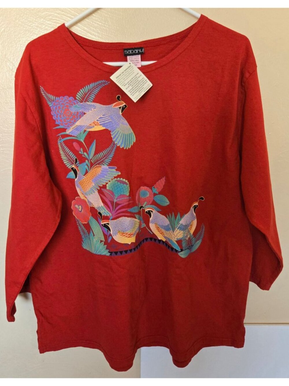 Sabaku Wearable Art Double Sided 3/4 Sleeve Cotyon Top BNWT Size XL